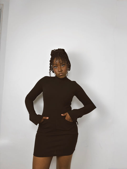 Mock Neck Long Sleeve Mini Dress